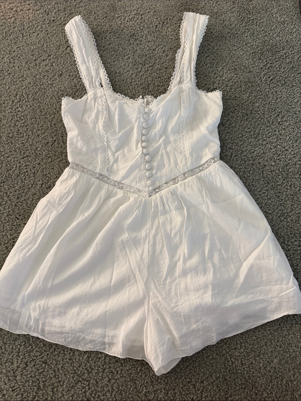 Reformation White Lace-Trim Romper